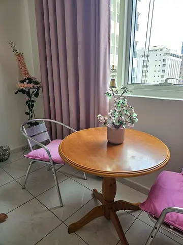 Wooden Round Table with 2 Metal Chairs for Sale