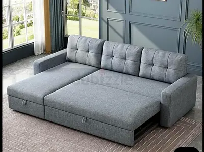 Grey l shaped 3 seater sofa bed with storage and pull out