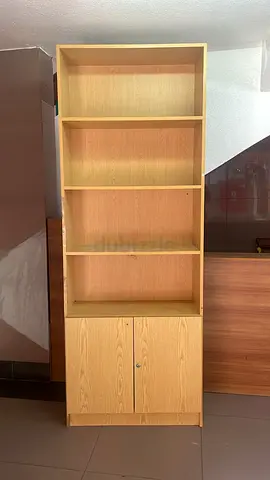 Tall Wooden Bookcase with Lower Cabinet - Light Oak