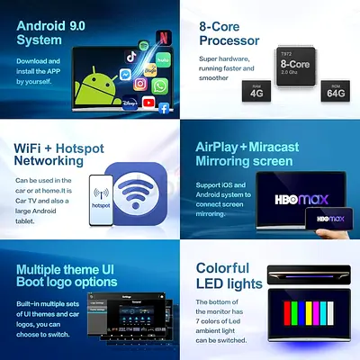 13.3-Inch Car Headrest Player, Rear Monitor Display Video Player, Ips Hd Display, Support Wifi