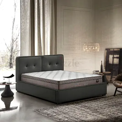 Splited cushion headboard dark gray linen king bed