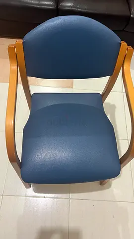 4 Wooden Frame Blue Upholstered Dining/Guest Chairs - Good Condition