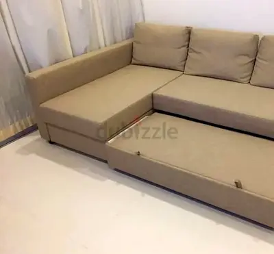Beige L-shaped Sofa with Pull-out Bed (Chaise)