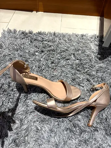 Beige/Silver Strappy Heeled Sandals - Size 37, Light Wear