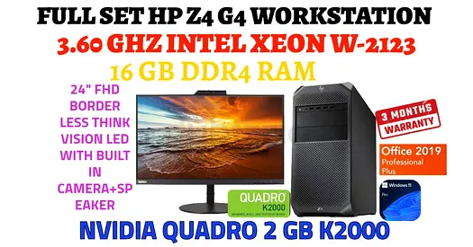 FULL SET HP Z4-G4 Workstation WITH 24” THINK CENTR VIDEO CONFERENCE MONITOR-Intel Xeon W2123 3.60GHz