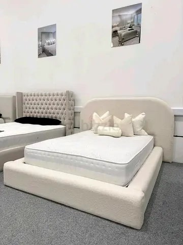 Modern Low Profile Upholstered Bed Frame in Cream (Single/Double) - Available Now