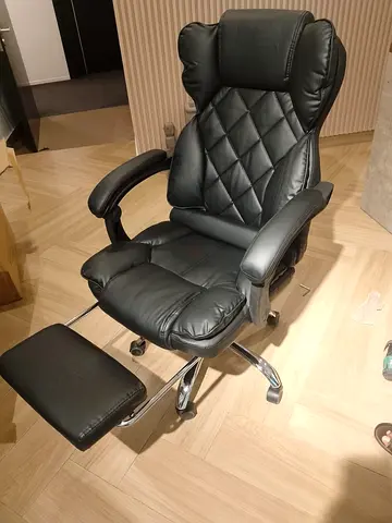 Black Leather Executive Office Chair with Footrest