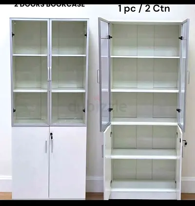 White Glass-Door Bookcase / Storage Cabinet with Lock