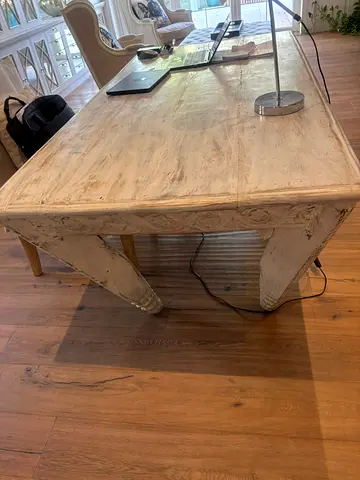 Large Rustic Whitewashed Wooden Dining Table / Work Desk