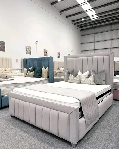 Light Grey Upholstered Bed Frame with Padded Headboard (Double/Queen) -