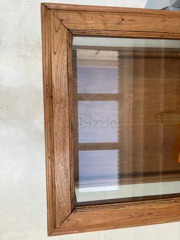 Solid Wood Framed Coffee Table with Glass - Rustic Finish