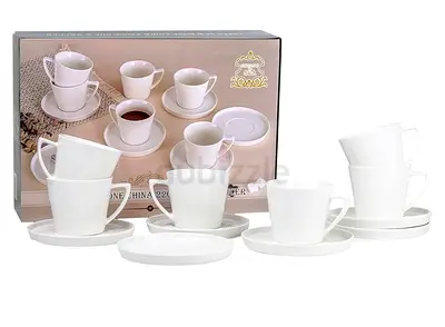 Cup  Saucer - 12 Pieces with New Bone China, 220ml, White || Coffee Cups, Tea Cups, Mugs