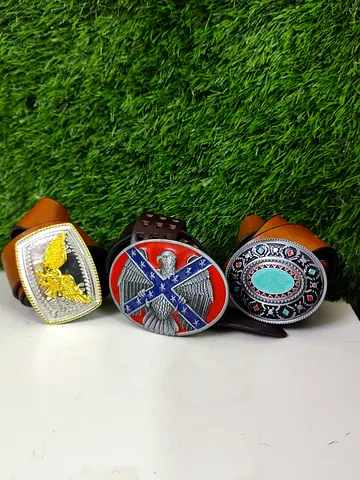 Genuine Handmade Leather Western Belt with Bull Head Buckle - Like New