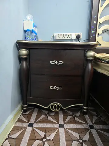 Dark Wood Nightstand with Two Drawers — Good Condition