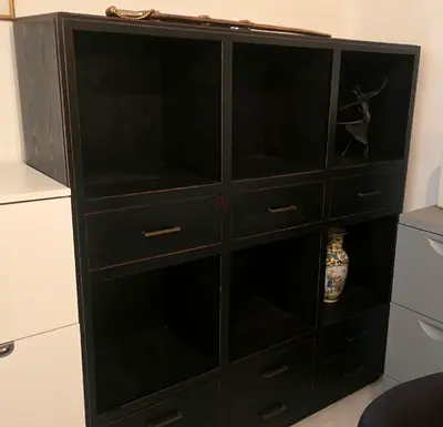 Black 6-Cube Storage Shelving Unit with Drawers