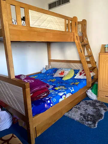 Solid Pine Wooden Bunk Bed with ladder and 3 storage Drawers + 2 mattresses | Very Good Condition