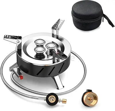 10500W Three-Core Portable Camping Stove – Foldable, with Adapter, Eva Case, Compatible with Propane