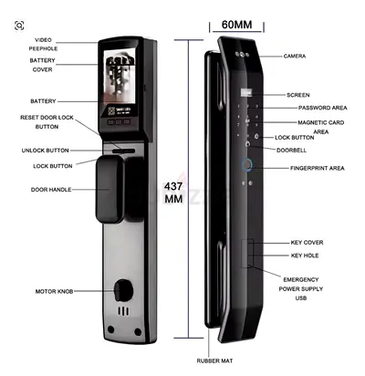 Smart Fingerprint  Pin Digital Door Lock with Camera +installation