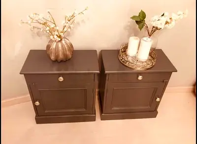 Pair of Dark Grey Wooden Bedside Cabinets - Solid Design