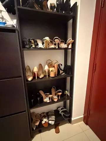 Tall Black Shoe Rack / Cabinet with Multiple Shelves - Good Condition