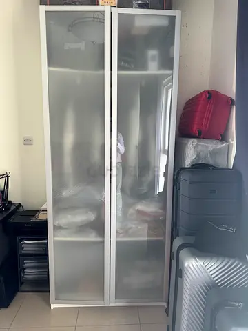 White Wardrobe/Armoire with Frosted Glass Sliding Doors - Good Condition