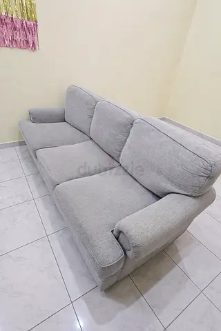 Comfortable 3-Seater Light Grey Fabric Sofa — Good Condition