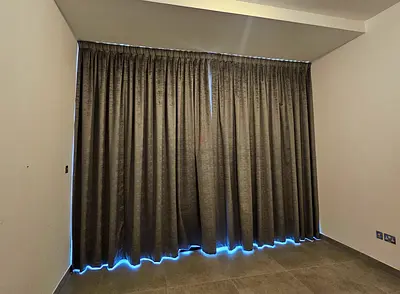 Dark Grey Full-Length Curtains with Rod and Fittings - Good Condition