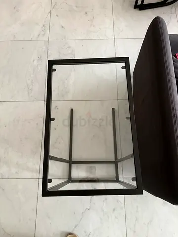 Glass Top Side Table with Black Metal Frame - Good Condition - VITTSJÖ