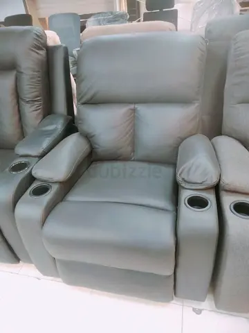 Single Black Leather Recliner Armchair with Cup Holders