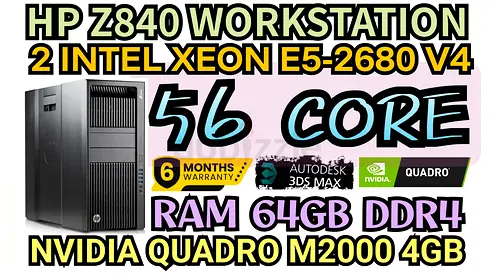 56 CORE HP Z840 WORKSTATION E5-2680 V4 DUAL INTEL XEON RAM 64GB DDR4 NVIDIA QUADRO M2000 4GB DDR5