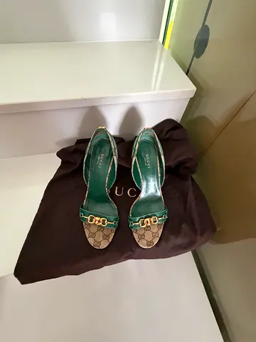 Gucci Horsebit Heels (GG Canvas + Green Leather)shoes