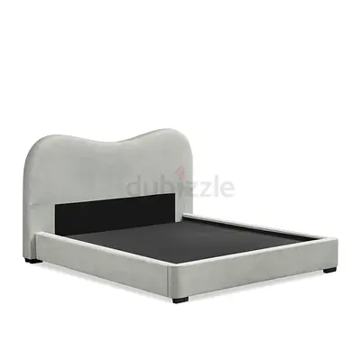 Curved corner light gray velvet queen bed