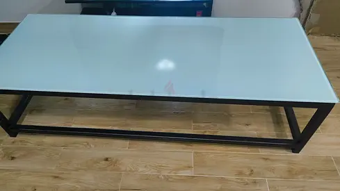 Modern Glass Top Coffee Table with Black Metal Frame