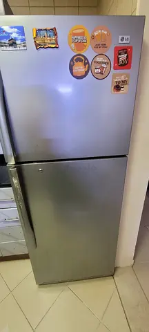 Used stainless steel LG double-door refrigerator - good condition