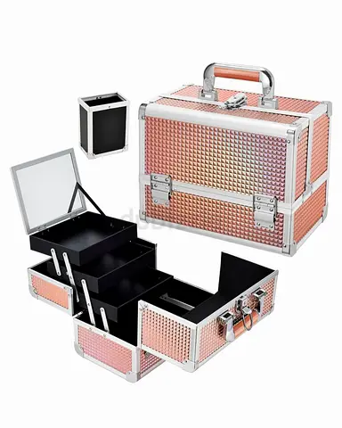 Makeup Box Cosmetic Train Case for Women Travel Jewelry Organizer with Compartments  Mirror