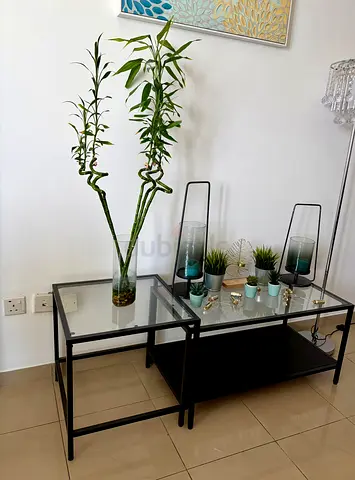IKEA Modern Glass Top Nesting Coffee Tables with Black Metal Frame (Set of 2)