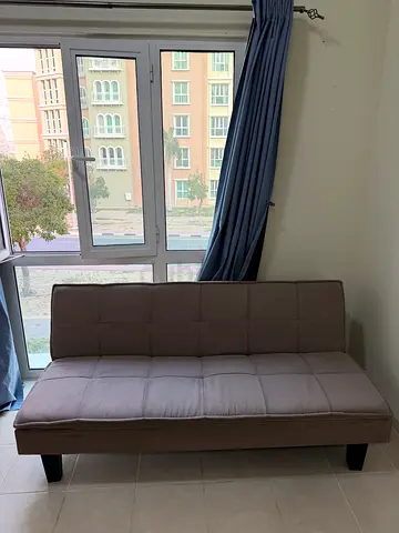 Compact 2-Seater Sofa Bed / Futon - Light Grey