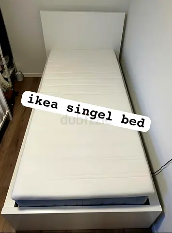 IKEA single bed frame with mattress - white