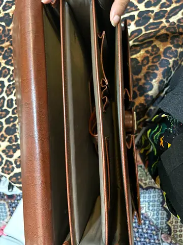 JackChris Brown leather briefcase with multiple compartments — good condition