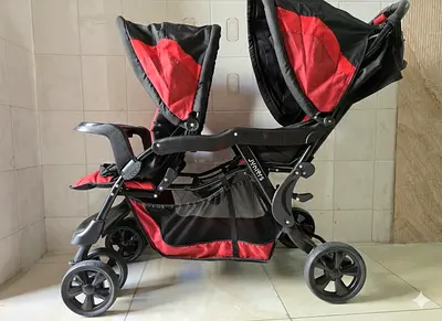 Double Tandem Baby Stroller (Side-by-Side) - Red  Black, Good Condition