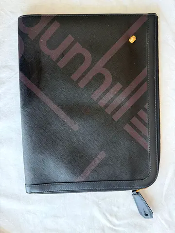 Black dunhill Leather Zip Folio/Document Organizer