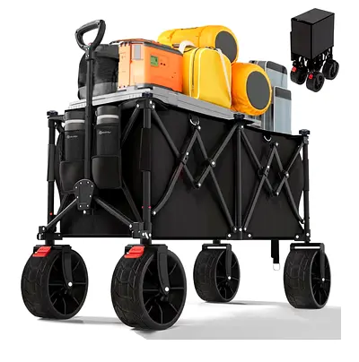 260L Collapsible Utility Wagon, Heavy Duty Foldable Garden/Beach Cart with 440lbs Weight Capacity