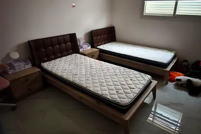 Two single wooden beds with mattresses (set of 2) each one