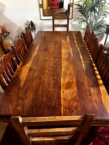Solid Wood Dining Table with 8 Chairs - Indian Design