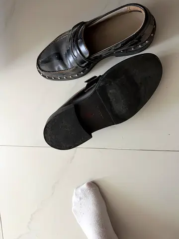 Black leather studded loafers - used, size unknown