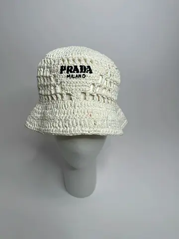 Authentic PRADA CROCHET WHITE BUCKET HAT