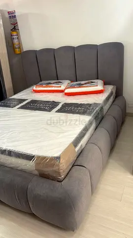 Grey Upholstered Bed with Headboard