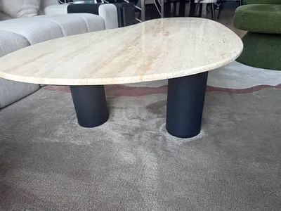 Irregular shaped Travertine Coffee Table with Black Cylinder Legs