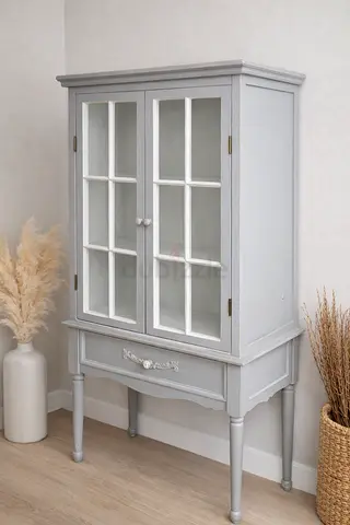 THE One Display Cabinet. Elegant Grey Wooden Showcase. Impeccable Condition