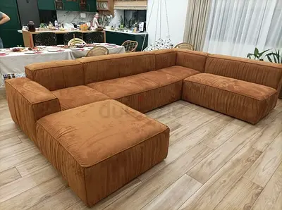 Large L-shaped Rust Brown Velvet Sectional Sofa